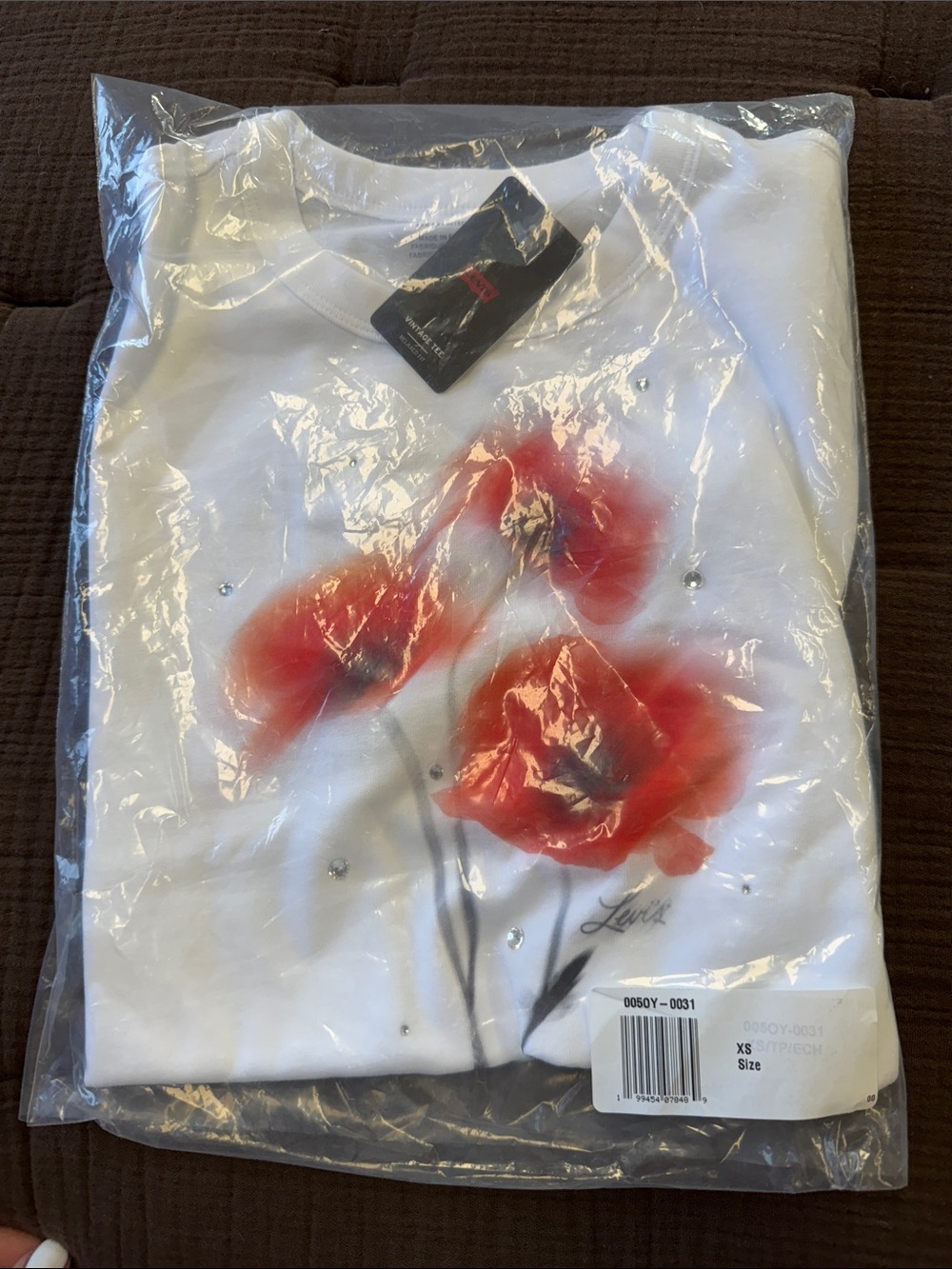 Levi's White Short Sleeve Shirt with Red Floral Print - XS